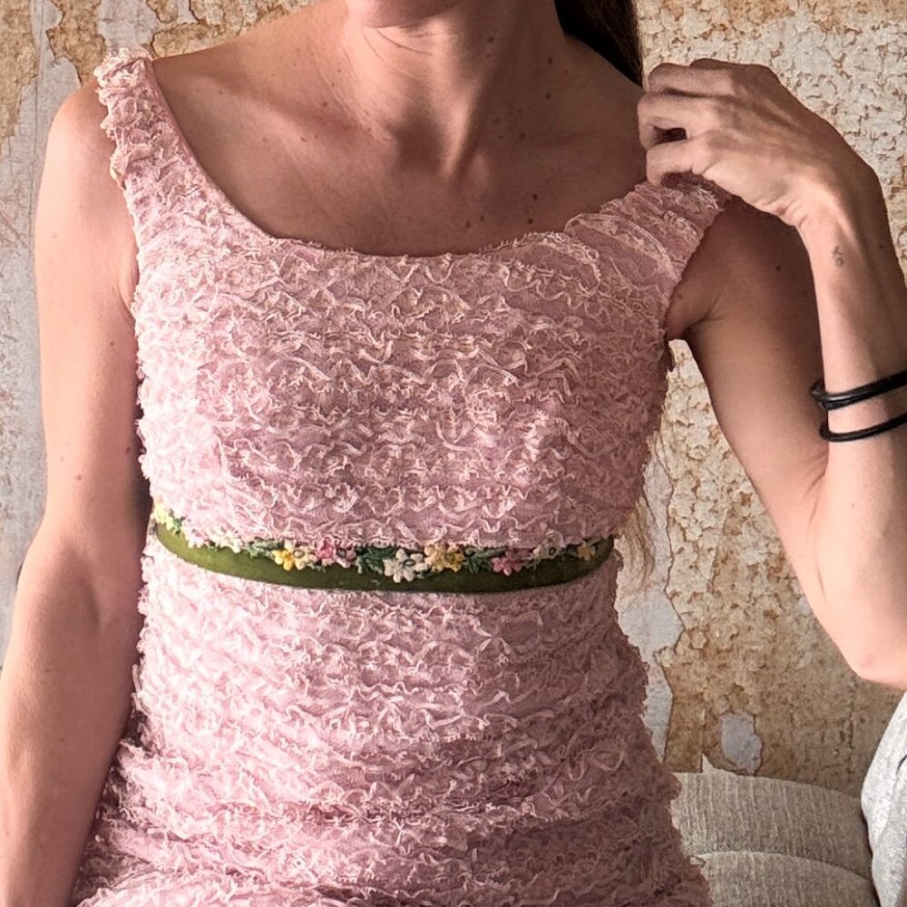 RARE Vintage Pink Chiffon Party Dress S/M  - Pristine Condition Easter - Picture 2 of 11